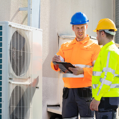 An Electrician Men Checking Air Conditioning Unit HVAC Systems