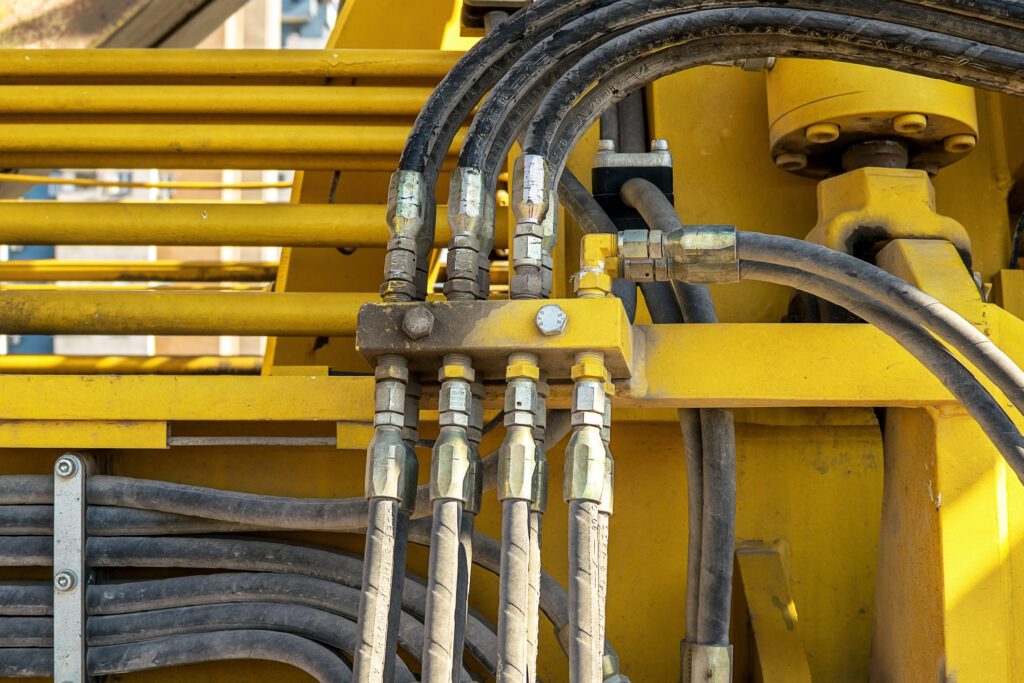 Hydraulic system hoses and pipes on train