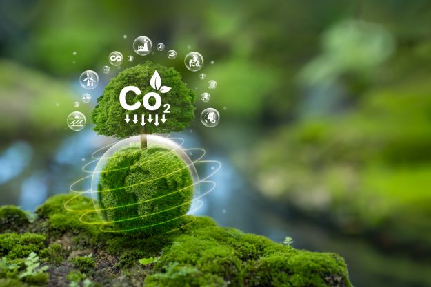 carbon neutral concept Net zero greenhouse gas emissions target Green globe with trees for greenhouse gas emissions with neutral carbon icon